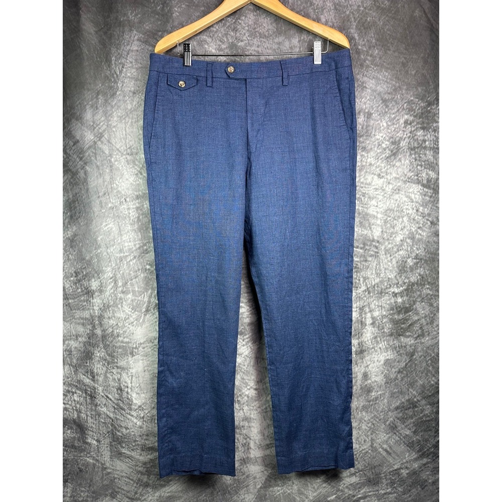 Bonobos Linen Dress Pants Mens Sz 35 Blue Slim Fit Guabello Italian Fabric B5095